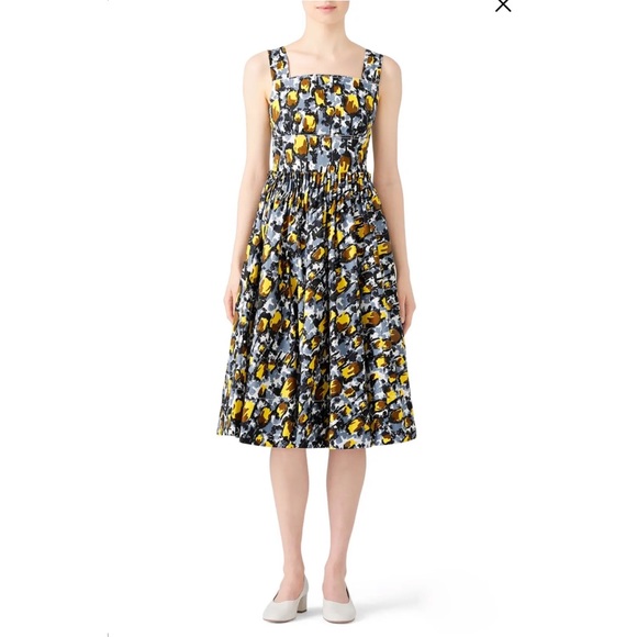 Marni Citrus Full Skirt Midi Dress Square Neck Fit Flare - Picture 16 of 16